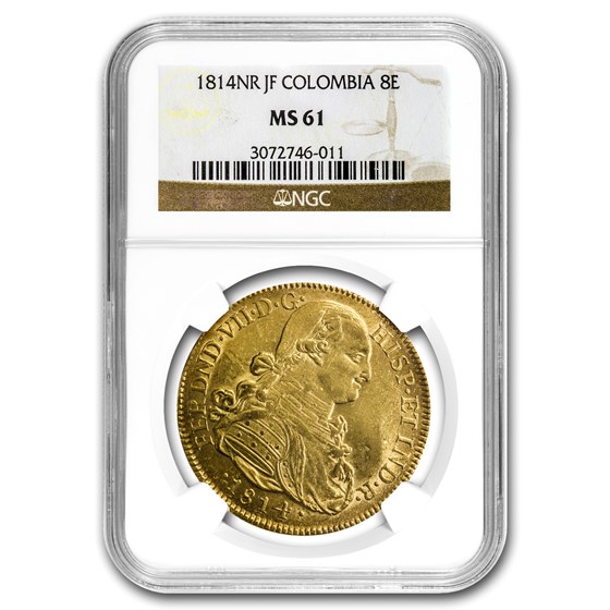 1814 NR-JF Colombia Gold 8 Escudo Ferdinand VII MS-61 NGC 1814 NR-JF Colombia Gold 8 Escudo Ferdinand VII MS-61 NGC