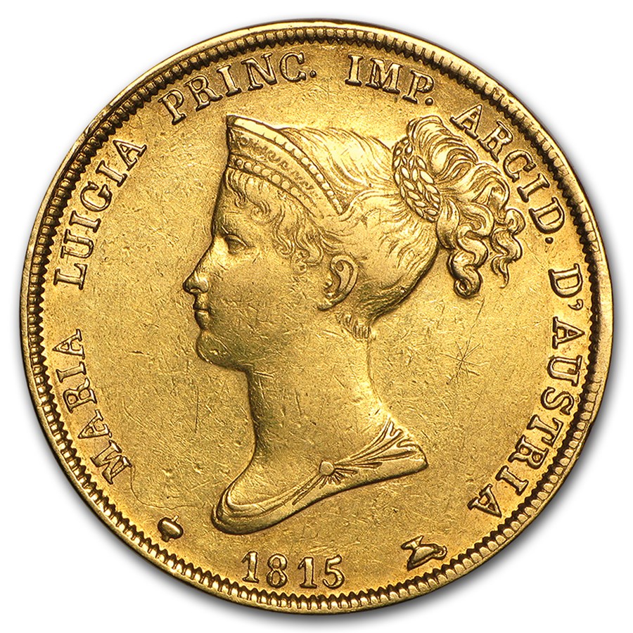1815-1821 Duchy of Parma Gold 40 Lire Marie Louise Avg Circ