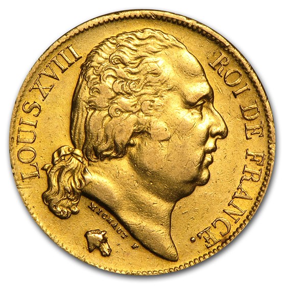 1816-1824 France Gold 20 Francs Louis XVIII XF 1816-1824 France Gold 20 Francs Louis XVIII XF