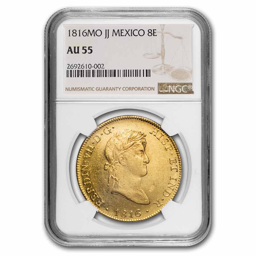 Buy 1816 Mo-JJ Mexico Gold 8 Escudos Ferdinand VII AU-55 NGC