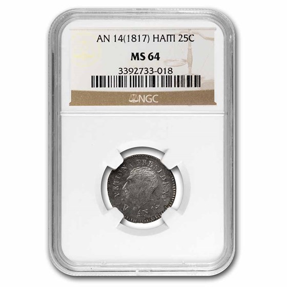 1817 Haiti Silver 25 Centimes MS-64 NGC 1817 Haiti Silver 25 Centimes MS-64 NGC