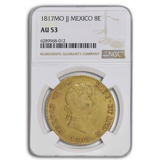 1817-Mo Mexico Gold 8 Escudos Ferdinand VII AU-53 NGC