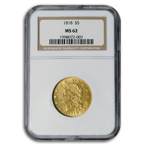 1818 $5 Capped Bust Gold Half Eagle MS-62 NGC 1818 $5 Capped Bust Gold Half Eagle MS-62 NGC