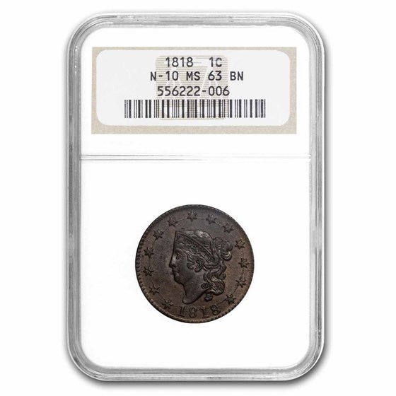 1818 Large Cent MS-63 NGC (Brown, N-10) 1818 Large Cent MS-63 NGC (Brown, N-10)