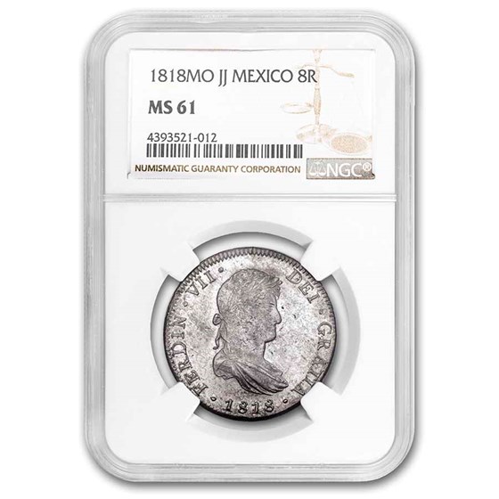 1818-Mo JJ Mexico Silver 8 Reales MS-61 NGC 1818-Mo JJ Mexico Silver 8 Reales MS-61 NGC