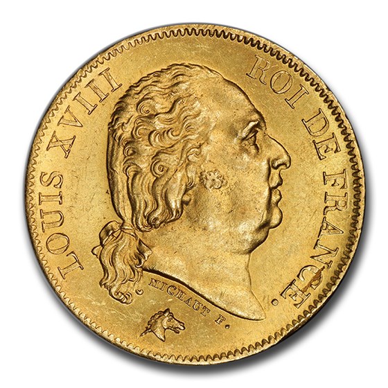 1818-W France Gold 40 Francs Louis XVIII MS-63 PCGS 1818-W France Gold 40 Francs Louis XVIII MS-63 PCGS
