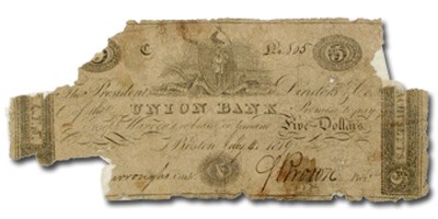 1819 $5 The Union Bank of Boston MA-385 VG COUNTERFEIT 1819 $5 The Union Bank of Boston MA-385 VG COUNTERFEIT