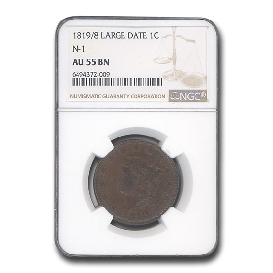 1819/8 Large Cent AU-55 NGC (Brown)