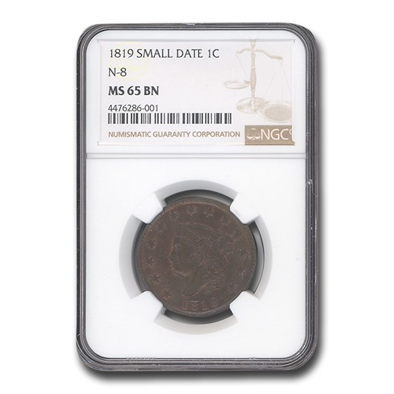 1819 Large Cent MS-65 NGC (Brown, Small Date, N-8)
