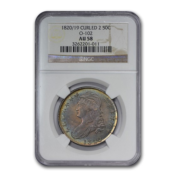 1820/19 Capped Bust Half Dollar AU-58 NGC Curled 2, O-102) 1820/19 Capped Bust Half Dollar AU-58 NGC Curled 2, O-102)