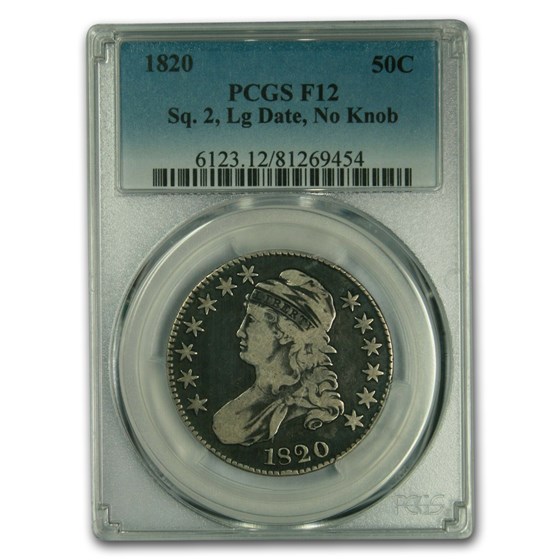 1820 Capped Bust Half Dollar Fine-12 PCGS (Sq 2 Lg Date, No Knob) 1820 Capped Bust Half Dollar Fine-12 PCGS (Sq 2 Lg Date, No Knob)