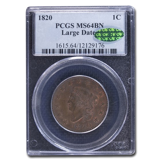 1820 Large Cent MS-64 PCGS CAC (Brown, Large Date) 1820 Large Cent MS-64 PCGS CAC (Brown, Large Date)