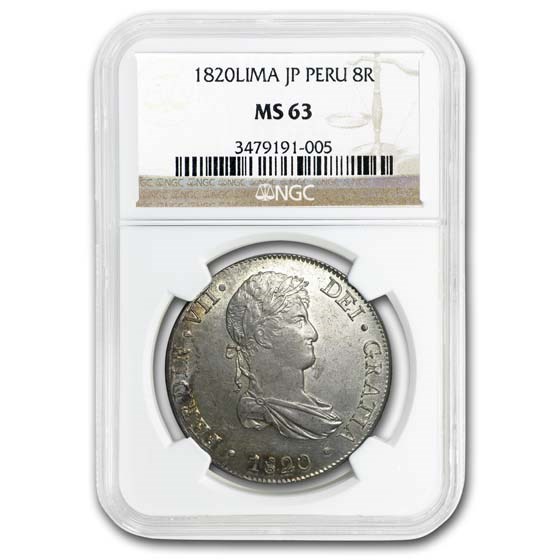 1820-LIMA JP Peru Silver 8 Reales MS-63 NGC 1820-LIMA JP Peru Silver 8 Reales MS-63 NGC
