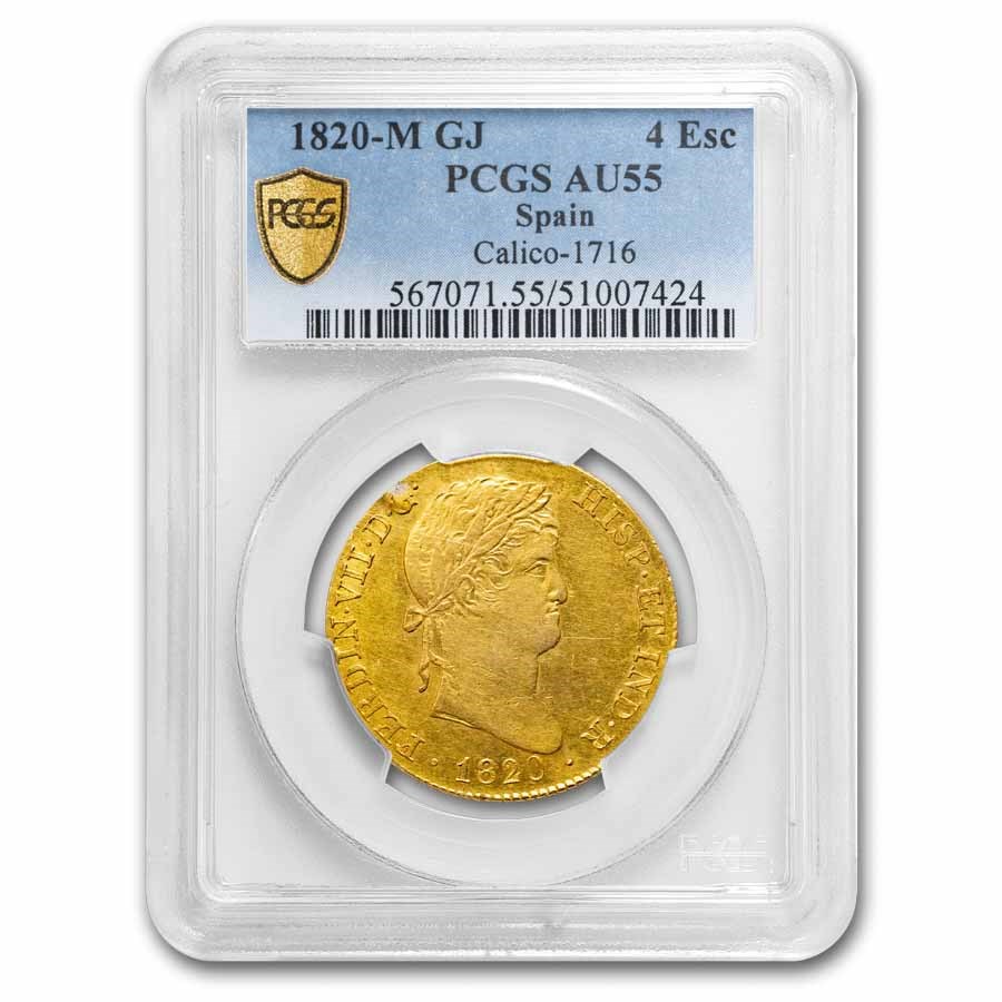 1820-M GJ Spain Gold 4 Escudos Ferdinand VII AU-55 PCGS