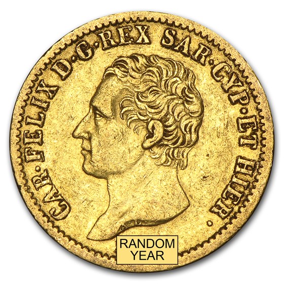 1821-1831 Sardinia Gold 20 Lire Carlo Felice Avg Circ 1821-1831 Sardinia Gold 20 Lire Carlo Felice Avg Circ