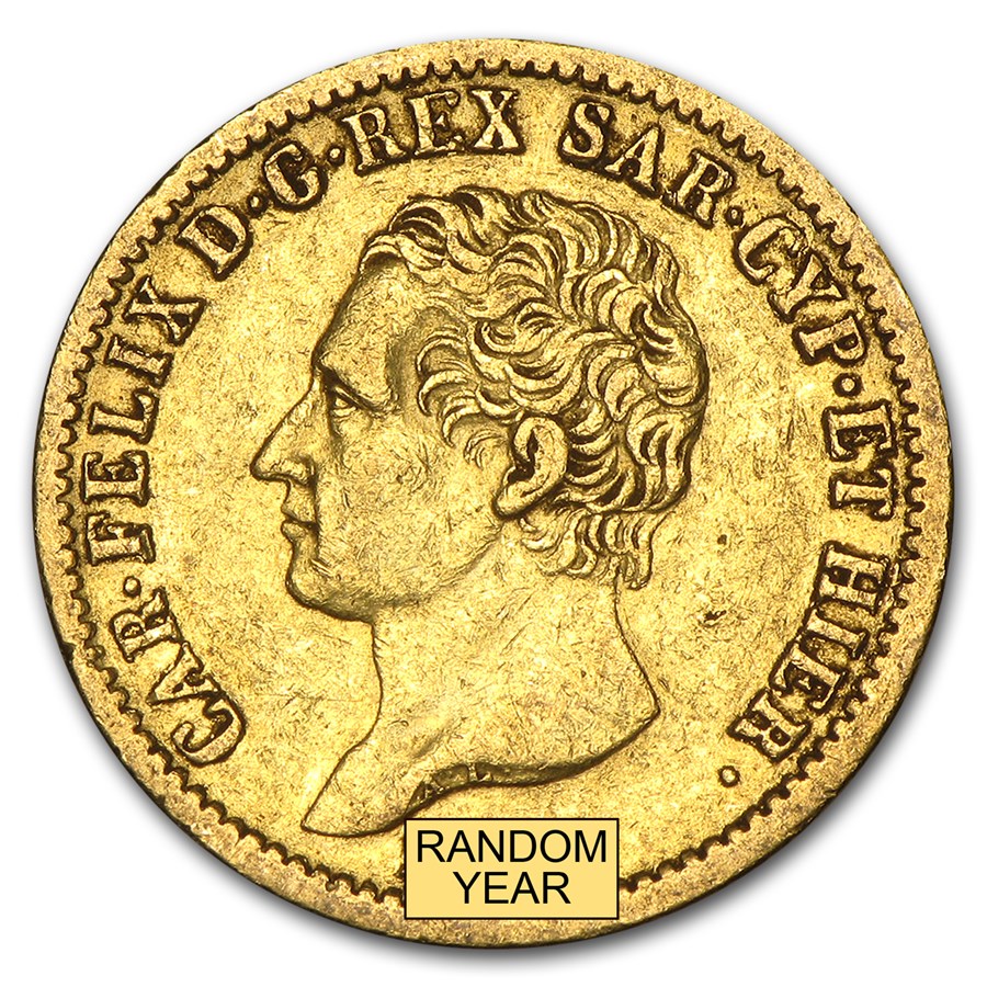 1821-1831 Sardinia Gold 20 Lire Carlo Felice Avg Circ