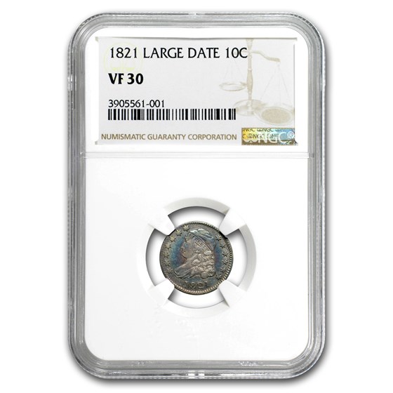 1821 Capped Bust Dime Large Date VF-30 NGC 1821 Capped Bust Dime Large Date VF-30 NGC