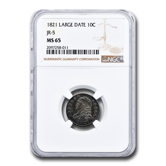 1821 Capped Bust Dime MS-65 NGC (Large Date, JR-5) 1821 Capped Bust Dime MS-65 NGC (Large Date, JR-5)