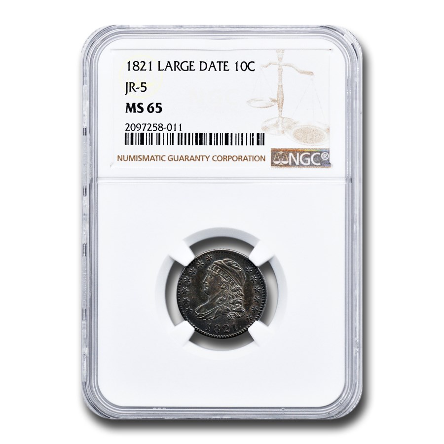 1821 Capped Bust Dime MS-65 NGC (Large Date, JR-5)