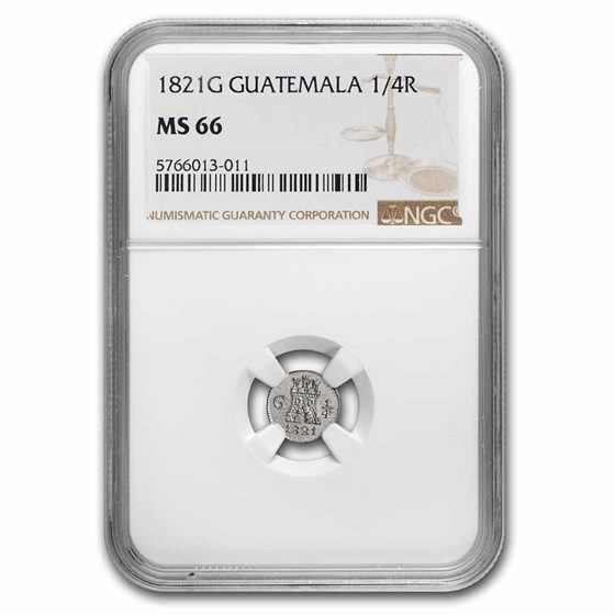 1821-G Guatemala Silver 1/4 Real Ferdinand VII MS-66 NGC