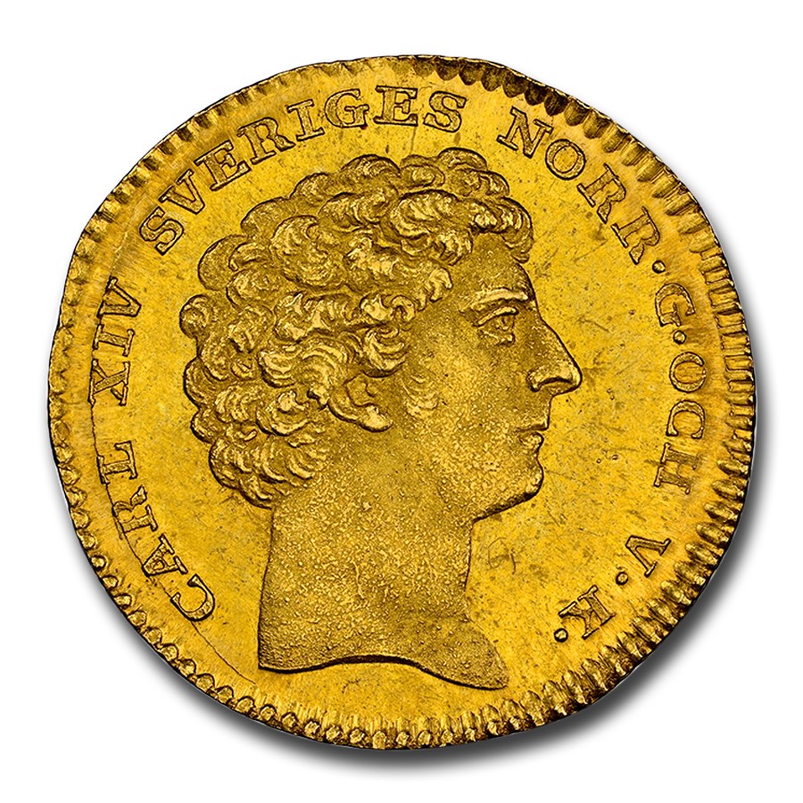 1821 Sweden Gold Ducat Carl XIV Johan MS-64 NGC