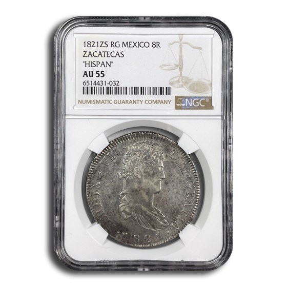 1821-Zs Mexico Silver 8 Reales Ferdinand VII AU-55 NGC