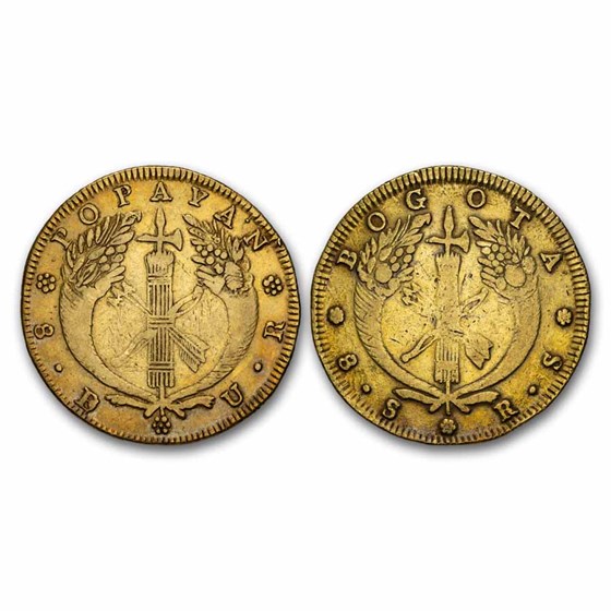 1822-1838 Colombia Bogota/Popaya Gold 8 Escudos XF (Random)