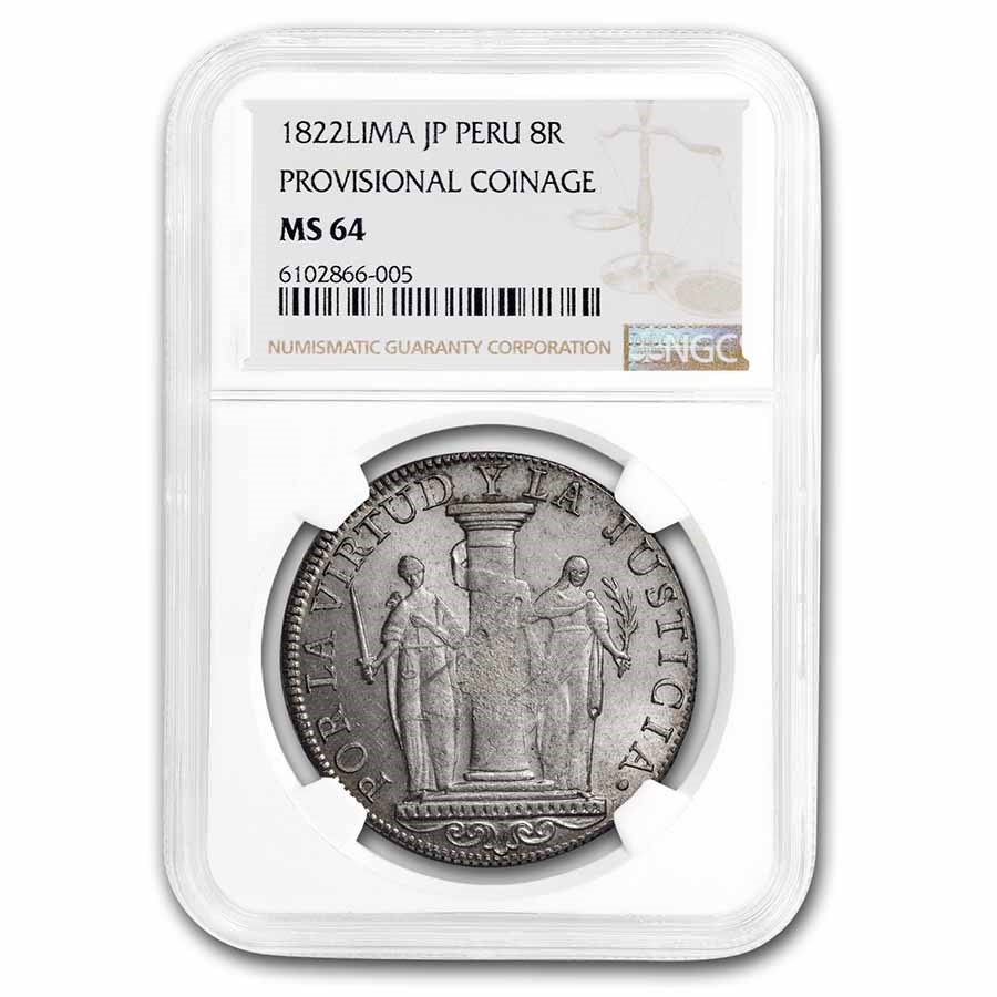1822-LIMA JP Peru Provisional Silver 8 Reales MS-64 NGC