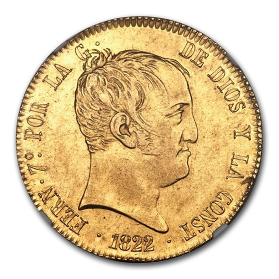 1822-M SR Spain Gold 320 Reales AU-58 NGC 1822-M SR Spain Gold 320 Reales AU-58 NGC