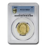 1823 $5 Capped Bust Gold Half Eagle MS-64 PCGS