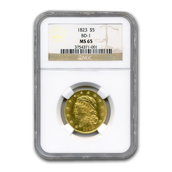 1823 $5 Capped Bust Gold Half Eagle MS-65 NGC (BD-1) 1823 $5 Capped Bust Gold Half Eagle MS-65 NGC (BD-1)
