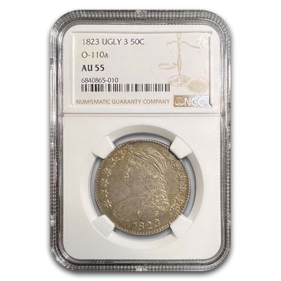 1823 Capped Bust Half Dollar AU-55 NGC (Ugly 3, O-110a) 1823 Capped Bust Half Dollar AU-55 NGC (Ugly 3, O-110a)