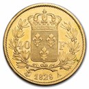 1824-1830 France Gold 40 Francs Charles X AU