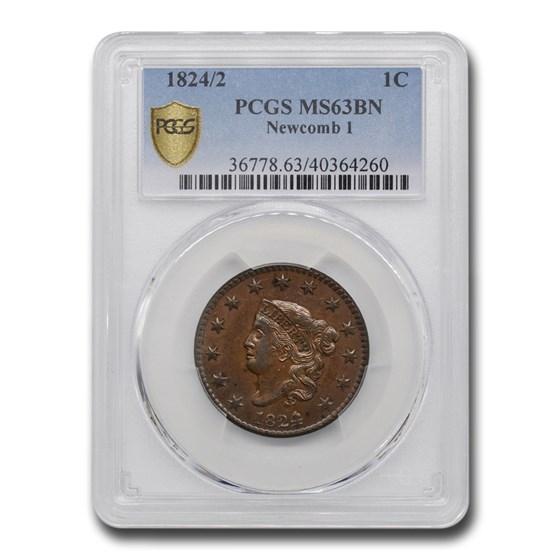 1824/2 Large Cent MS-63 PCGS (Brown, Newcomb 1) 1824/2 Large Cent MS-63 PCGS (Brown, Newcomb 1)