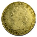 1824 Colombia EF Bogota Gold 8 Escudos VF