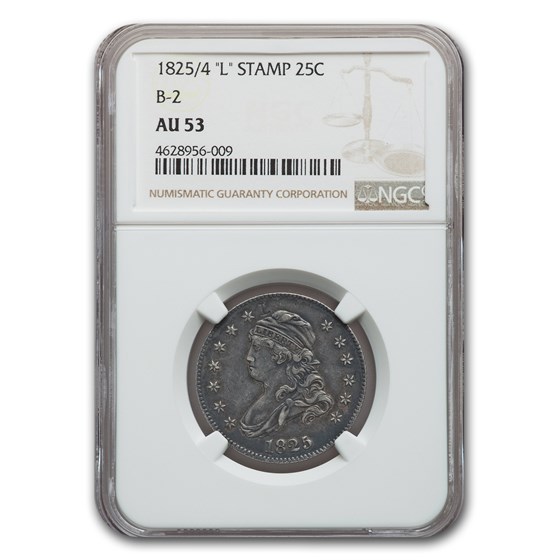 1825/4 Capped Bust Quarter AU-53 NGC ('L' Stamp, B-2) 1825/4 Capped Bust Quarter AU-53 NGC ('L' Stamp, B-2)