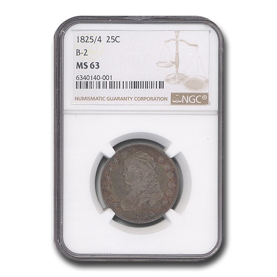 1825/4 Capped Bust Quarter MS-63 NGC (B-2) 1825/4 Capped Bust Quarter MS-63 NGC (B-2)