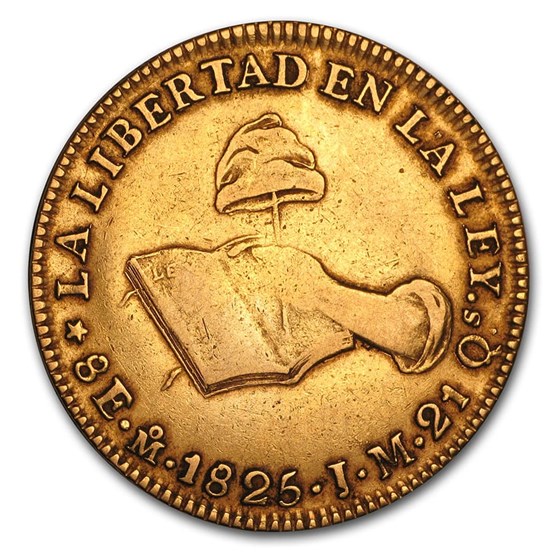 1825 Mo-JM Mexico Gold First Republic 8 Escudos VF 1825 Mo-JM Mexico Gold First Republic 8 Escudos VF