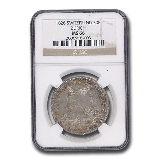 1826 Switzerland Silver 20 Batzen MS-66 NGC 1826 Switzerland Silver 20 Batzen MS-66 NGC