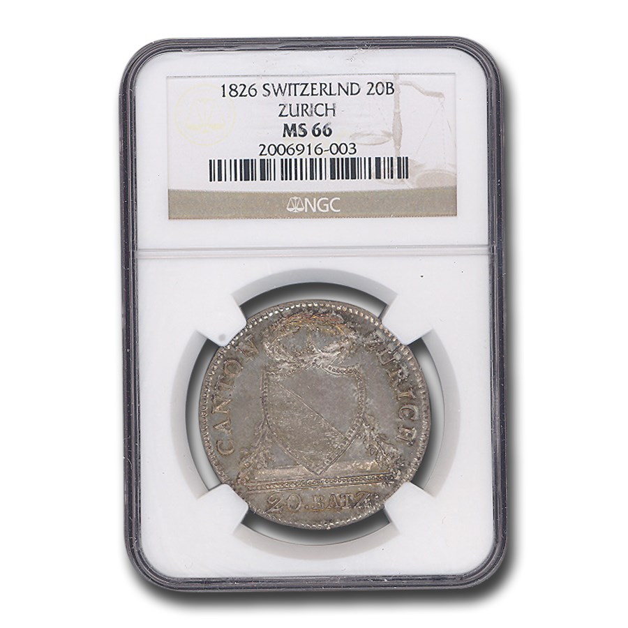 1826 Switzerland Silver 20 Batzen MS-66 NGC