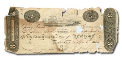 1826 The Jersey Bank, Jersey City,NJ $3.00 Note NJ-246 VG details 1826 The Jersey Bank, Jersey City,NJ $3.00 Note NJ-246 VG details