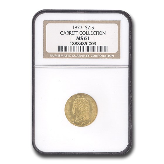 1827 $2.50 Capped Bust Gold Quarter Eagle MS-61 NGC 1827 $2.50 Capped Bust Gold Quarter Eagle MS-61 NGC