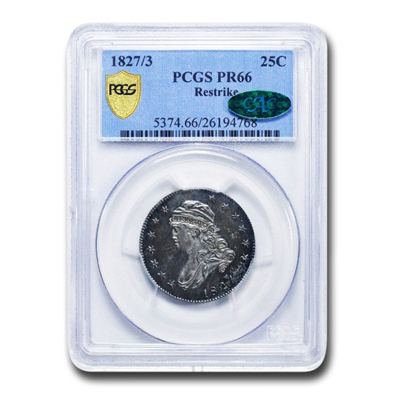 1827/3 Capped Bust Quarter PR-66 PCGS CAC (Restrike) 1827/3 Capped Bust Quarter PR-66 PCGS CAC (Restrike)