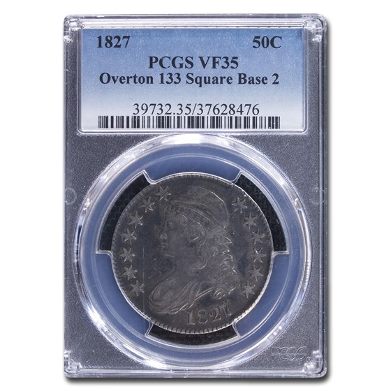 1827 Bust Half Dollar VF-35 PCGS (O-133, Square Base 2) 1827 Bust Half Dollar VF-35 PCGS (O-133, Square Base 2)