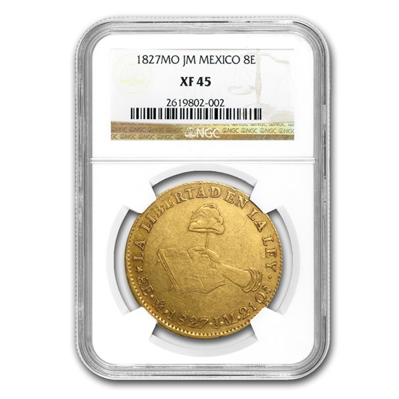 1827 Mo-JM Mexico Gold Eight Escudos XF-45 NGC 1827 Mo-JM Mexico Gold Eight Escudos XF-45 NGC