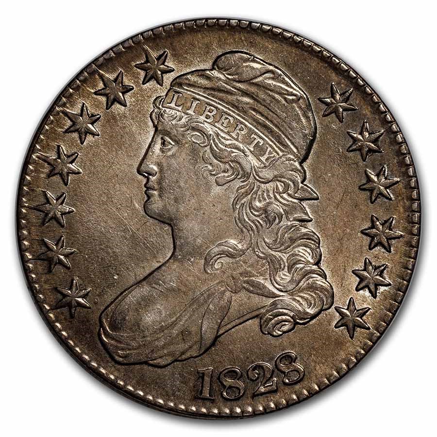 1828 Bust Half Dollar AU (Sq Base 2, Lg 8's)