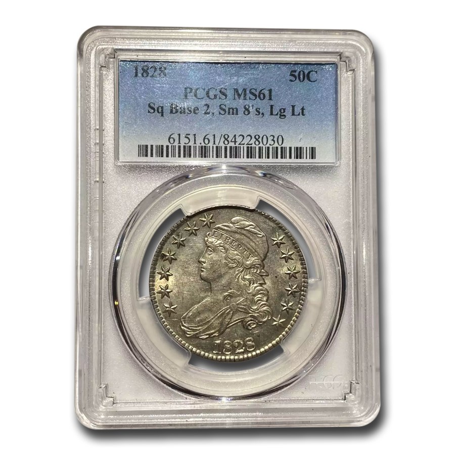 1828 Bust Half Dollar MS-61 PCGS (Sq 2, Sm 8's, Lg Ltrs)