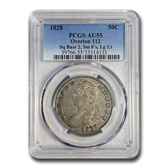 1828 Capped Bust Half Dollar AU-55 PCGS (Sq 2, Sm 8's, Lg Let.)