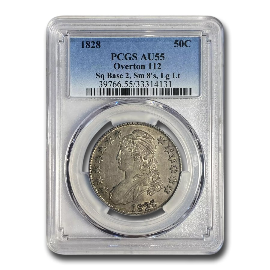 1828 Capped Bust Half Dollar AU-55 PCGS (Sq 2, Sm 8's, Lg Let.)