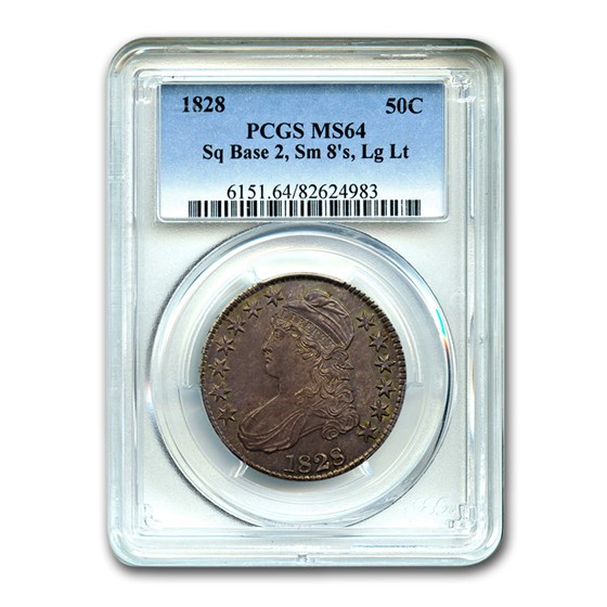 1828 Capped Bust Half Dollar MS-64 PCGS (Sq 2, Sm 8, Lg Letters) 1828 Capped Bust Half Dollar MS-64 PCGS (Sq 2, Sm 8, Lg Letters)